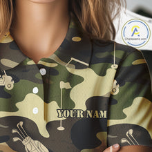 Load image into Gallery viewer, Green Camo Womens Golf Polo Shirts Custom Golf Attire For Ladies, Personalized Golfer Gifts NBT626