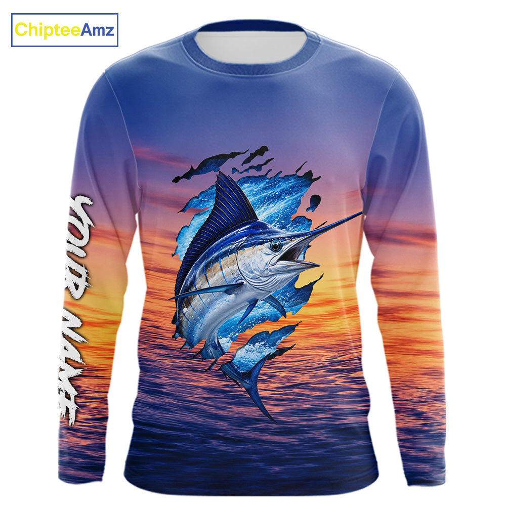 Marlin Fishing Sunset Custom Fishing Long Sleeve Shirt, Marlin Offshore Fishing Apparel NBT853