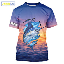 Load image into Gallery viewer, Marlin Fishing Sunset Custom Fishing T-Shirt, Marlin Offshore Fishing Apparel NBT853