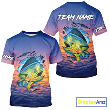 Load image into Gallery viewer, Mahi Mahi Fishing Sunset Custom Fishing T-Shirt, Mahi Mahi Offshore Fishing Apparel NBT854
