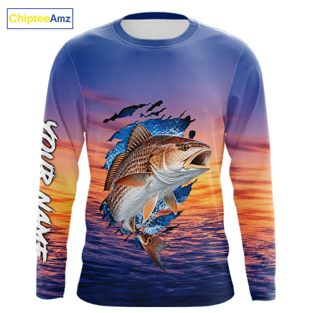 Redfish Fishing Sunset Custom Fishing Long Sleeve Shirt, Redfish Offshore Fishing Apparel NBT855