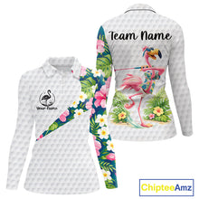 Load image into Gallery viewer, Funny Womens Golf Polo Shirt Custom Tropical Flamingo Pattern White Golf Shirts NBT523