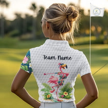 Load image into Gallery viewer, Funny Womens Golf Polo Shirt Custom Tropical Flamingo Pattern White Golf Shirts NBT523