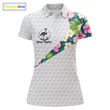 Load image into Gallery viewer, Funny Womens Golf Polo Shirt Custom Tropical Flamingo Pattern White Golf Shirts NBT523