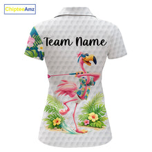 Load image into Gallery viewer, Funny Womens Golf Polo Shirt Custom Tropical Flamingo Pattern White Golf Shirts NBT523