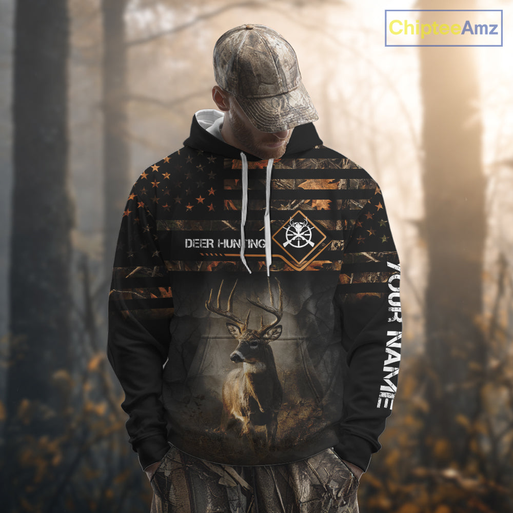 Deer Hunting Orange Camo US Flag All Over Print Custom Name, Hunting Gifts for Men NBT246