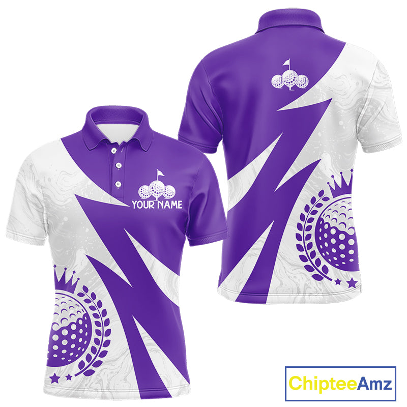 Mens Golf Polo Shirts Custom Name Purple And White Golf Shirt, Golf Attire NBT670