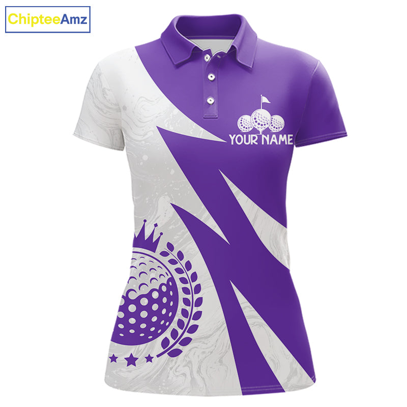 Womens Golf Polo Shirts Custom Name Purple And White Golf Shirt, Golf Attire NBT670