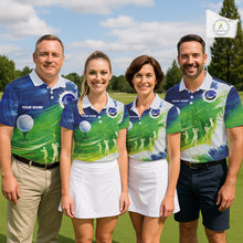 Load image into Gallery viewer, Mens Golf Polo Shirts Custom Name Blue And Green Golf Shirt, Tournament Golf Tops For Mens NBT546