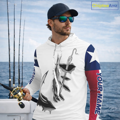 Personalized Texas Flag Mahi Mahi, Wahoo, Tuna Performance Long Sleeve Hooded Fishing Shirts NBT690