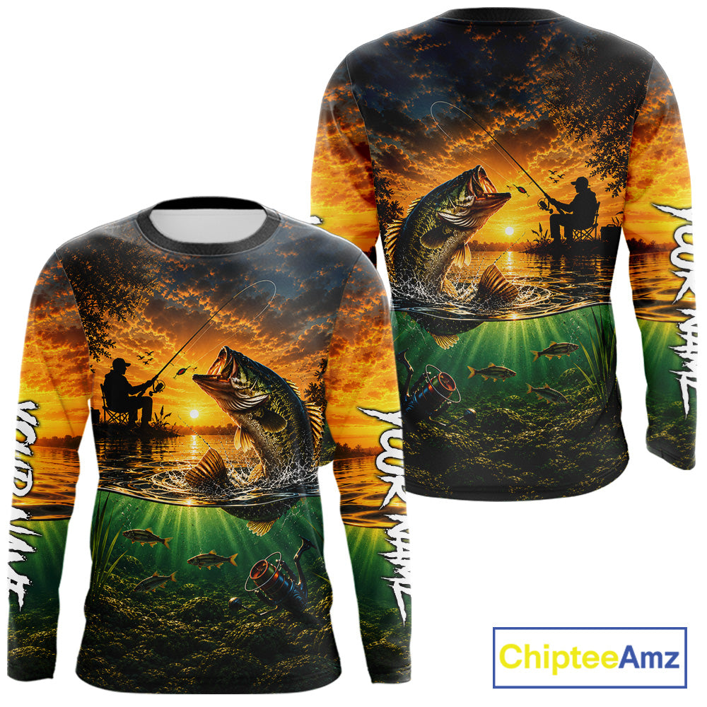 Largemouth Bass Fishing Custom Performance Fishing Shirt Long Sleeve, Bass Fishing Jerseys NBT946