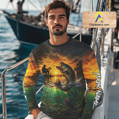 Largemouth Bass Fishing Custom Performance Fishing Shirt Long Sleeve, Bass Fishing Jerseys NBT946