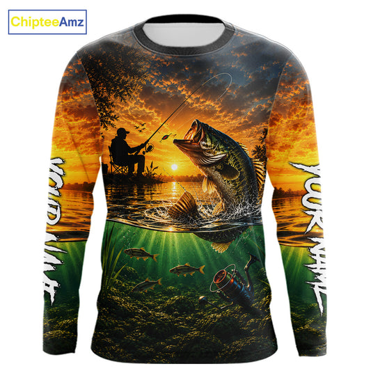 Largemouth Bass Fishing Custom Performance Fishing Shirt Long Sleeve, Bass Fishing Jerseys NBT946