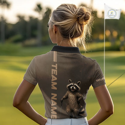 Personalized Funny Brown Raccoon Custom Name Polo Golf Shirt For Womens, Golfer Gifts NBT888