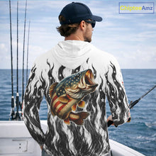Load image into Gallery viewer, Black Camo American Flag Bass Long Sleeve Hooded Fishing Shirts, Patriotic Fishing Shirt NBT456