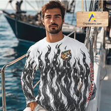 Load image into Gallery viewer, Black Camo American Flag Bass Fishing Shirts Long Sleeve, Patriotic Fishing Shirt NBT456