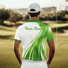 Load image into Gallery viewer, Mens Golf Polo Shirt Green And White Custom Golf Shirts For Team Personalized Golf Gifts NBT570