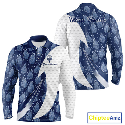 Blue Golf Pattern Polo Golf Shirt For Men Custom Mens Golf Clothes, Best Golf Gifts NBT571