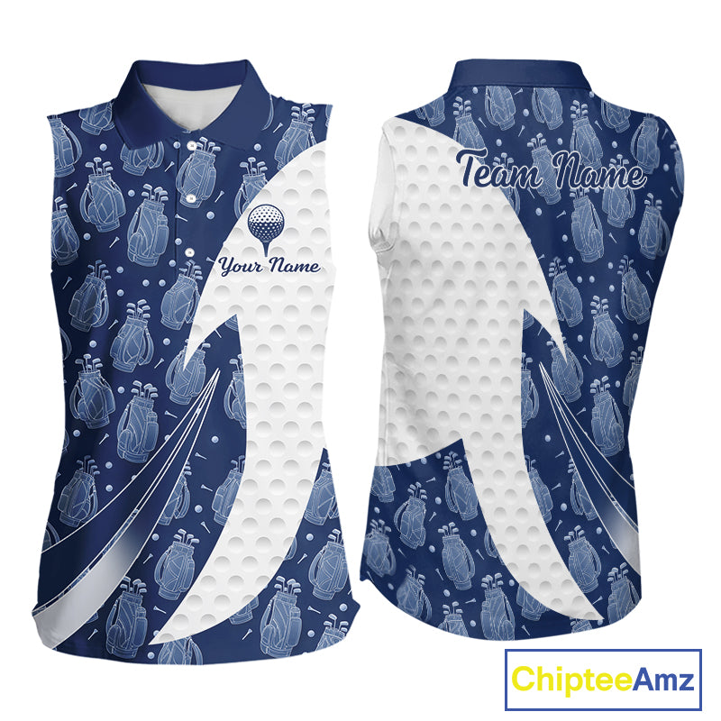 Blue Golf Pattern Sleeveless Polo Golf Shirt For Women Custom Mens Golf Clothes, Best Golf Gifts NBT571