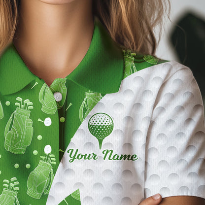 Green Golf Pattern Polo Golf Shirt For Women Custom Ladies Golf Clothes, Best Golf Gifts NBT572