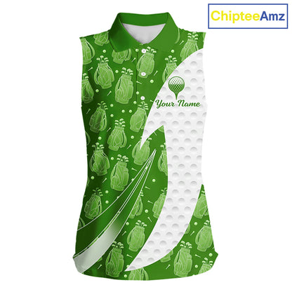 Green Golf Pattern Sleeveless Polo Golf Shirt For Women Custom Ladies Golf Clothes, Best Golf Gifts NBT572