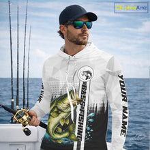 Load image into Gallery viewer, White Camo Bass Fishing Custom Name Long Sleeve Hooded Fishing Shirts With UV Protection NBT462