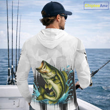 Load image into Gallery viewer, White Camo Bass Fishing Custom Name Long Sleeve Hooded Fishing Shirts With UV Protection NBT462