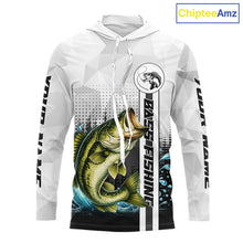 Load image into Gallery viewer, White Camo Bass Fishing Custom Name Long Sleeve Hooded Fishing Shirts With UV Protection NBT462