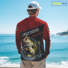Load image into Gallery viewer, Largemouth Bass Hooded Fishing Shirts Red Camo Custom Name, Bass Fishing Shirts NBT463