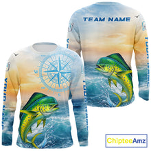 Load image into Gallery viewer, Mahi Mahi Fishing Sunset Custom Fishing Long Sleeve Shirt, Mahi Mahi Compass Offshore Fishing Apparel NBT585
