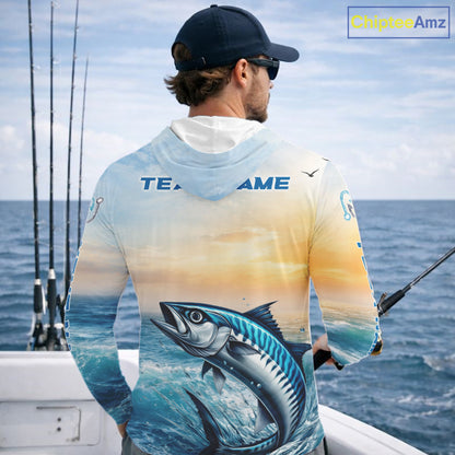 King Mackerel Fishing Sunset Custom Fishing Long Sleeve Hooded Shirt, Compass Offshore Fishing Apparel NBT586
