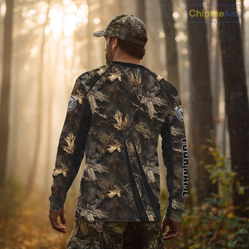 Personalized Whitetail Deer Hunting 3D All Over Printed Hoodie Brown Autumn Leaves Camo NBT276