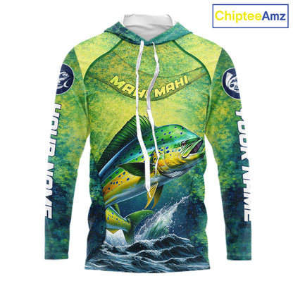 Custom Mahi Mahi Fishing Shirts For Team, Custom Saltwater Fishing Shirts|Green NBT468