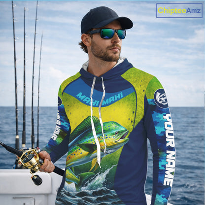 Custom Mahi Mahi Fishing Shirts For Team, Custom Saltwater Fishing Shirts|Blue NBT469