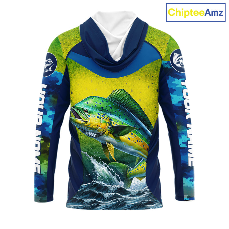 Custom Mahi Mahi Fishing Shirts For Team, Custom Saltwater Fishing Shirts|Blue NBT469