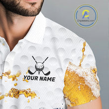 Load image into Gallery viewer, Close-up fabric of Patriotic Beer Mens Golf Polo Shirt with custom name on the chest