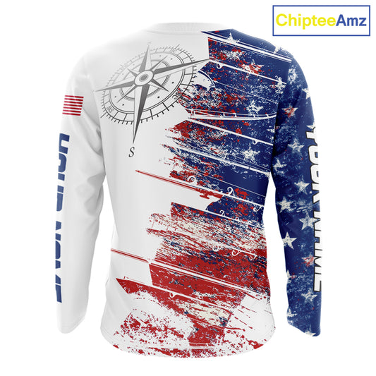 Personalized Patriotic Fishing Team Shirts, American Flag Long Sleeve Fishing Shirts NBT486