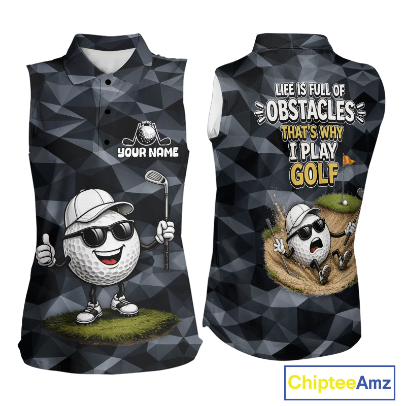 Funny Womens Sleeveless Golf Polo Shirts Custom Golf Ball Camo Pattern Golf Outfits, Best Golf Gifts NBT836