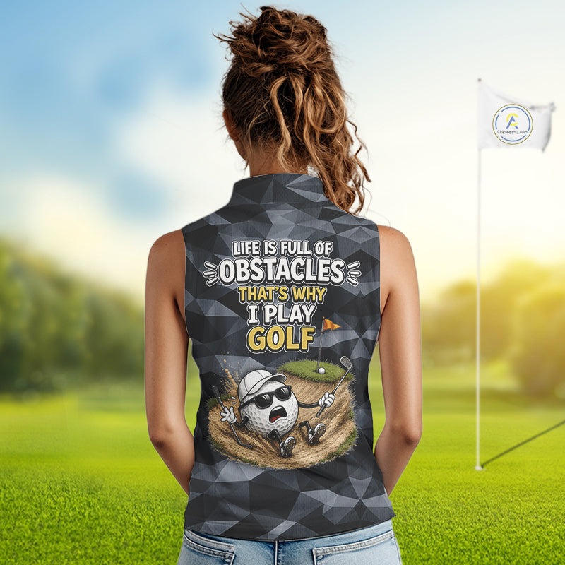 Funny Womens Sleeveless Golf Polo Shirts Custom Golf Ball Camo Pattern Golf Outfits, Best Golf Gifts NBT836