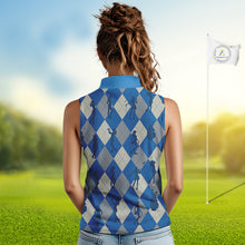 Load image into Gallery viewer, Blue Argyle Womens Sleeveless Golf Polo Shirts, Golf Shirts Custom Team Golf Polo For Ladies Team Golf Tops NBT489