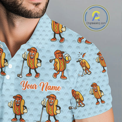 Funny Hotdog Mens Golf Polo Shirt, Custom Sausage Print Golf Polo, Golf Shirts For Team NBT492