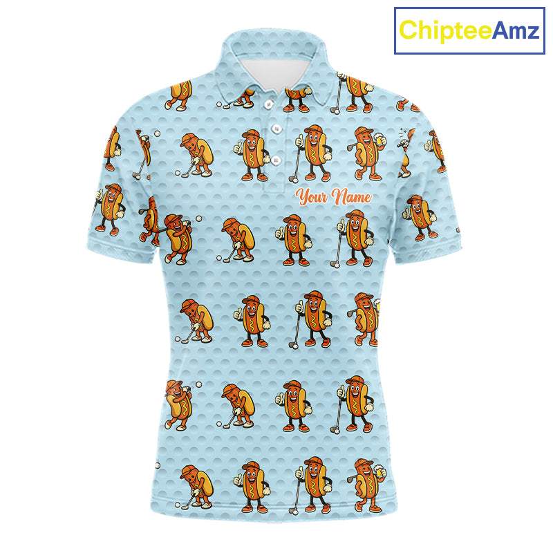 Funny Hotdog Mens Golf Polo Shirt, Custom Sausage Print Golf Polo, Golf Shirts For Team NBT492