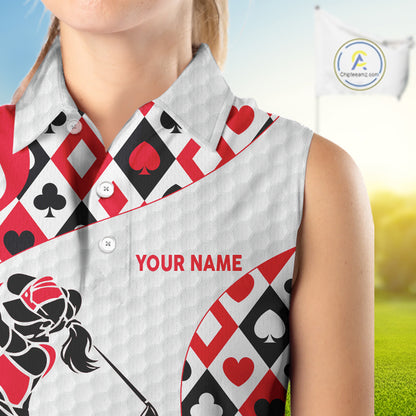 Personalized Poker Womens Sleeveless Golf Polo Shirt Custom Name Funny Golf Top For Team, Golfer Gift For Ladies NBT497