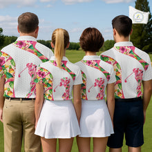 Load image into Gallery viewer, Colorful Tropical Pattern Mens Golf Polo Shirt Custom Name White Golf Shirt, Golf Gifts NBT499