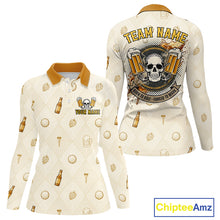 Load image into Gallery viewer, front view of Born To Golf Forced To Work mens long sleeve golf polo with beer argyle pattern