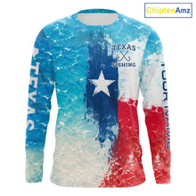 Load image into Gallery viewer, Texas Slam Fishing Texas Flag, Blue Sea Wave Ocean Camo Texas Slam Long Sleeve Fishing Shirts NBT869