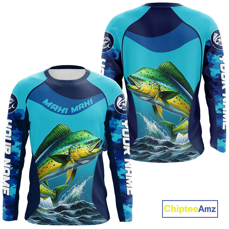 Custom Mahi Mahi Long Sleeve Fishing Shirts For Team, Saltwater Performance Fishing Shirt  NBT350