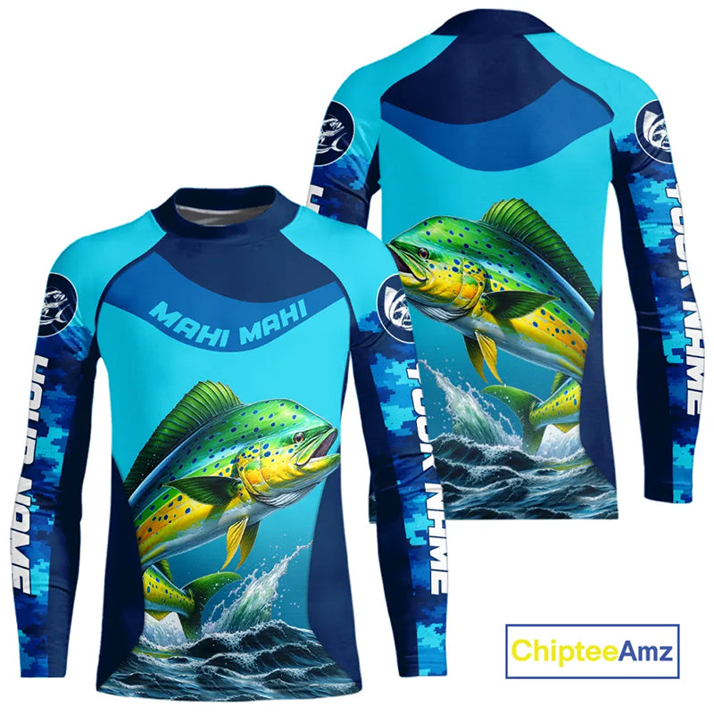 Custom Mahi Mahi Kid Long Sleeve Fishing Shirts For Team, Saltwater Performance Fishing Shirt  NBT350