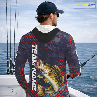 Personalized Walleye Fishing Shirts with Hood Purple Camo, Walleye Fishing Tounament Shirts NBT443