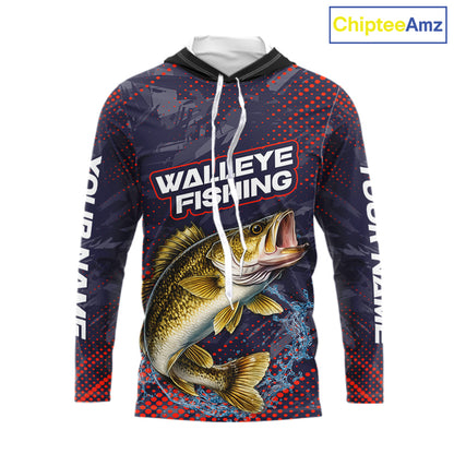 Personalized Walleye Fishing Shirts with Hood Purple Camo, Walleye Fishing Tounament Shirts NBT443